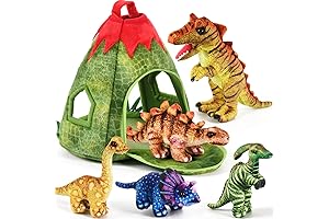 Dinosaur Stuffed Animal Plush Toys Set, 5 Realistic Dinosaur Toys, Volcano Storage Bag
