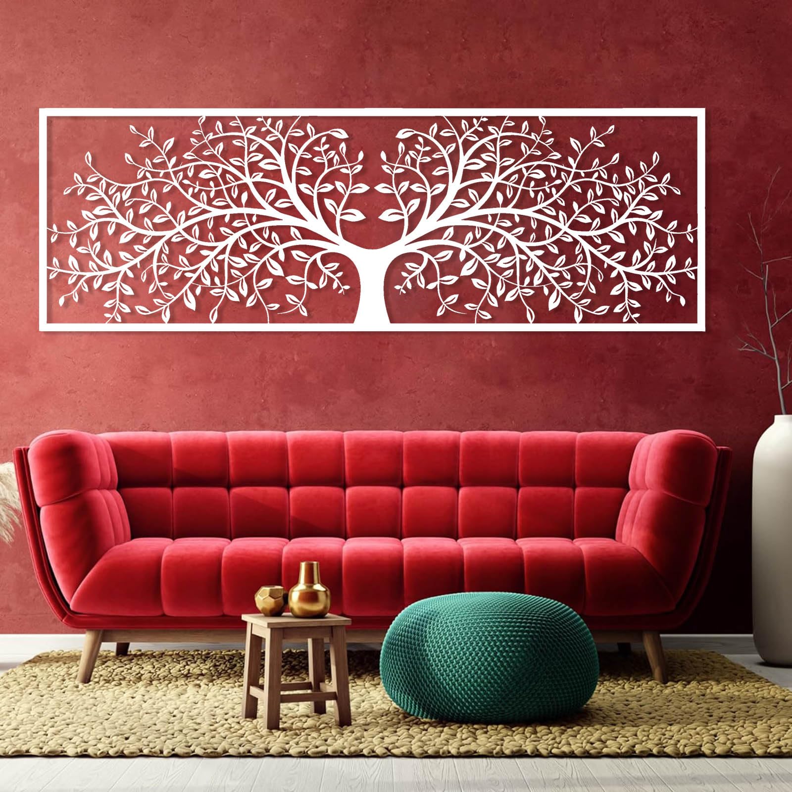 Arte de Pared de Metal, árbol de la Vida, decoración de Hojas, árbol genealógico Natural, decoración Colgante para el hogar (Blanco, 57 x 170 cm)