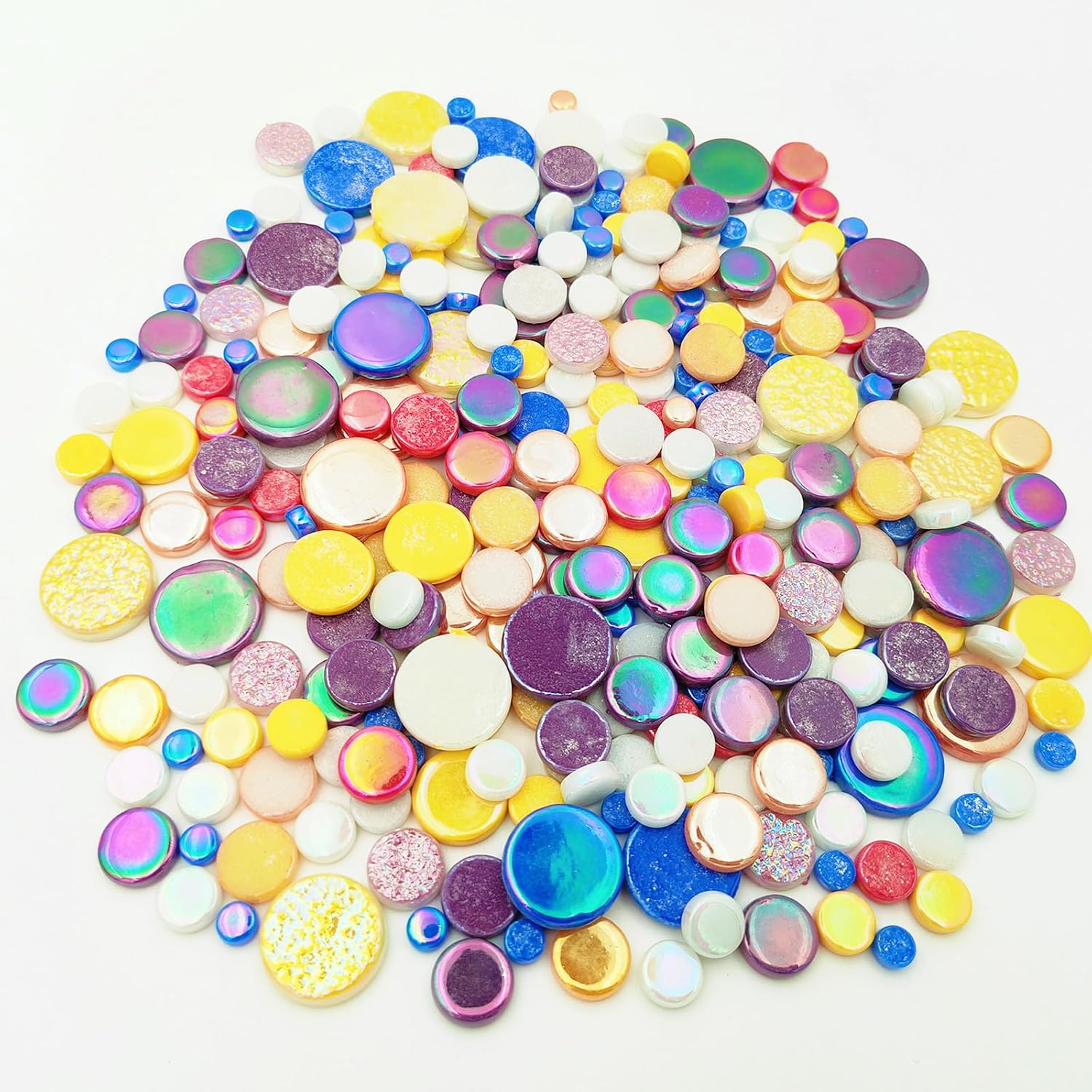 1.1lb Random Round Iridescent Glass Mosaic Tiles, Making Creative