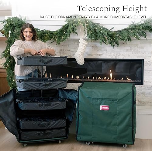 Miniatura 2 de TreeKeeper Caja de almacenamiento telescópica de adornos navideños con divisores organizador ajustable con capacidad para 120 adornos de hasta 4