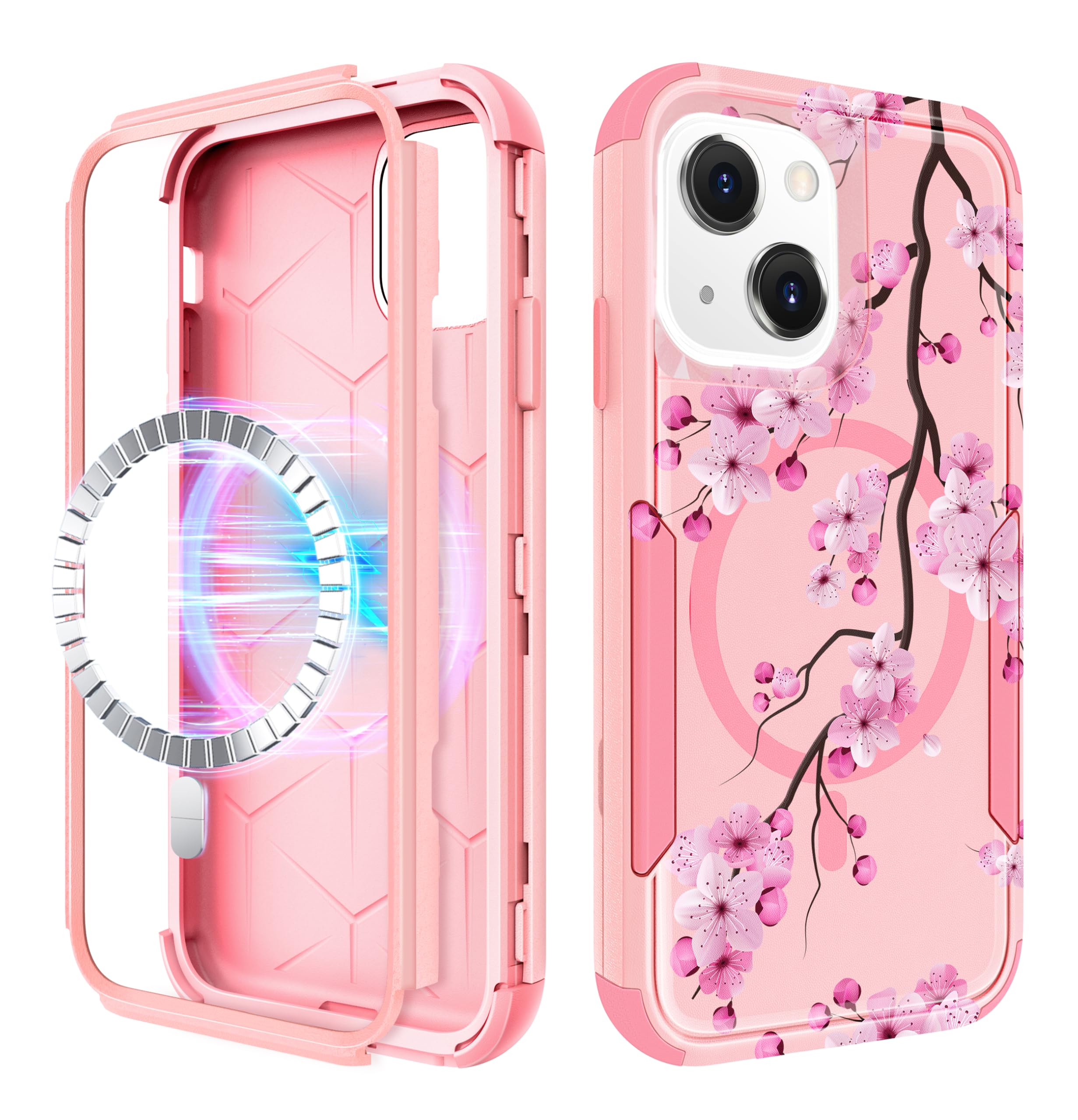 LISEVO for iPhone 15 Plus Case, for iPhone 14 Plus Case - Compatible with MagSafe Women Girls Cute Magnetic Protective Phone Cover Flower Girly Pretty