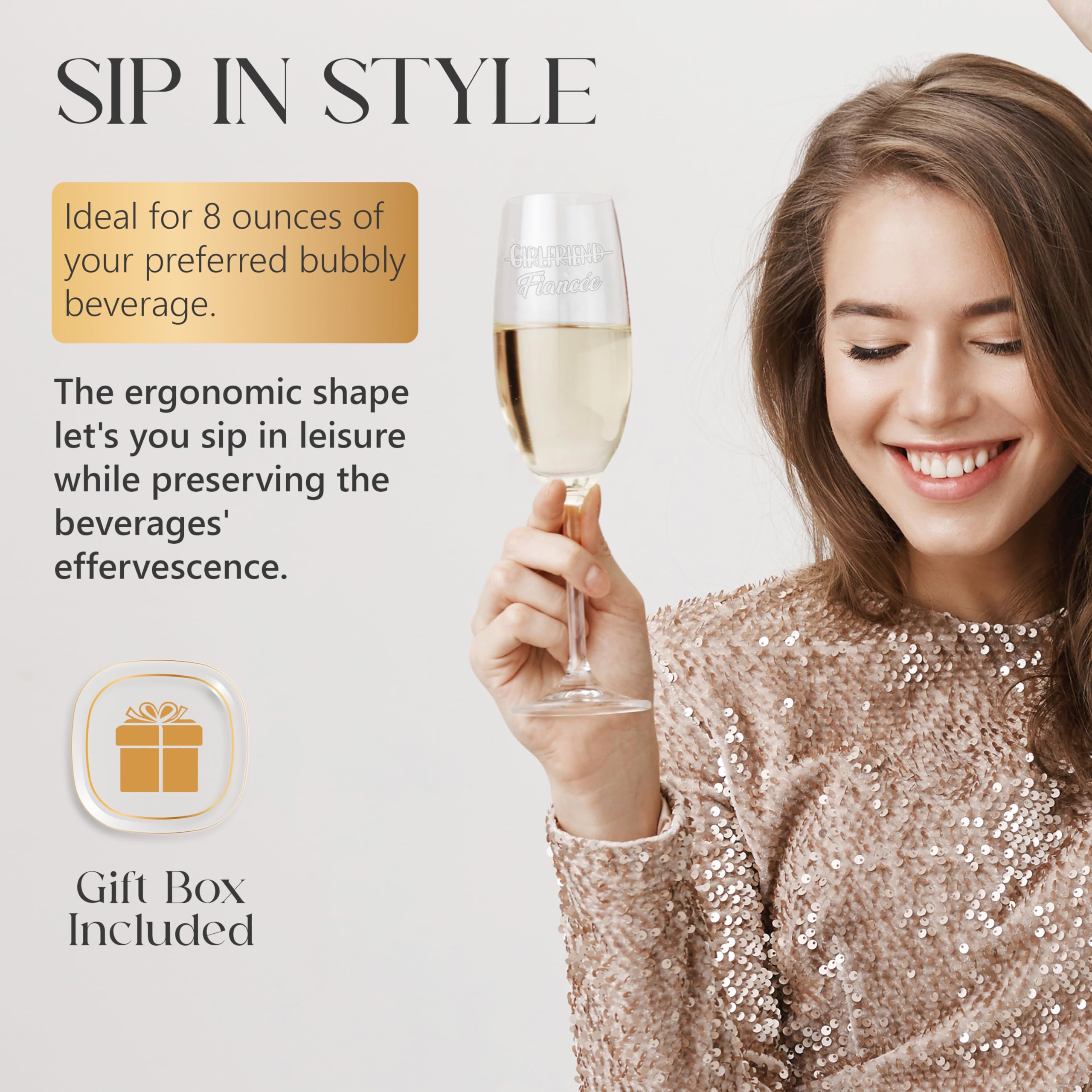 shop4ever Lot de 2 flûtes à champagne gravées avec inscription « Boyfriend to Fiance & Girlfriend to Fiancee » - 236,8 g - Pour elle et lui - Cadeau de fiançailles