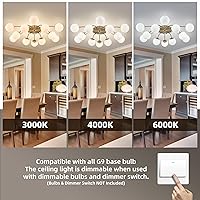 Vista 6 de 12-Light Gold Sputnik Semi Flush Mount Ceiling Lights, 38.1 in. Mid Century Milk Glass Globe Bubble Chandeliers Light Fixture Blossom Accent for