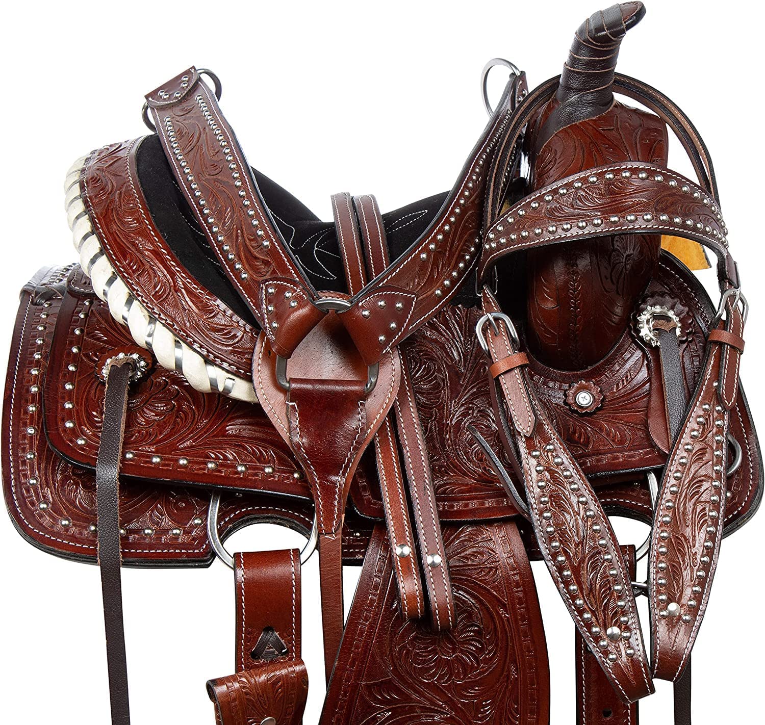 Barrel Racer Show Trail Riding Tooled Leder Westernsattel Tack Pferd und Pony Größe 25,4 bis 45,7 cm Sitz