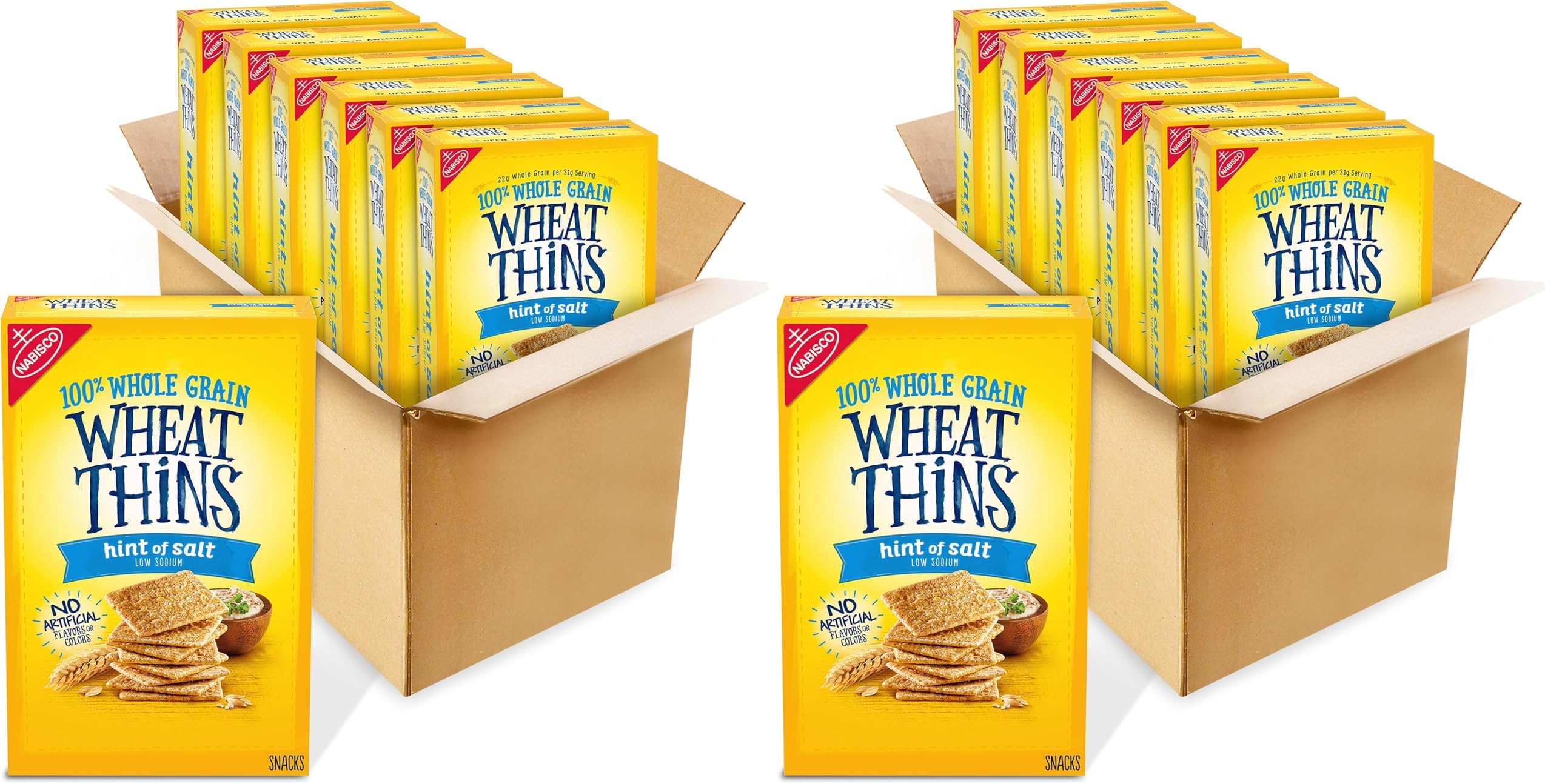 Hint of Salt Low Sodium Snacks, Whole Grain Wheat Crackers, Bulk Snack Crackers, 6-8.5 oz Boxes (Pack of 2)