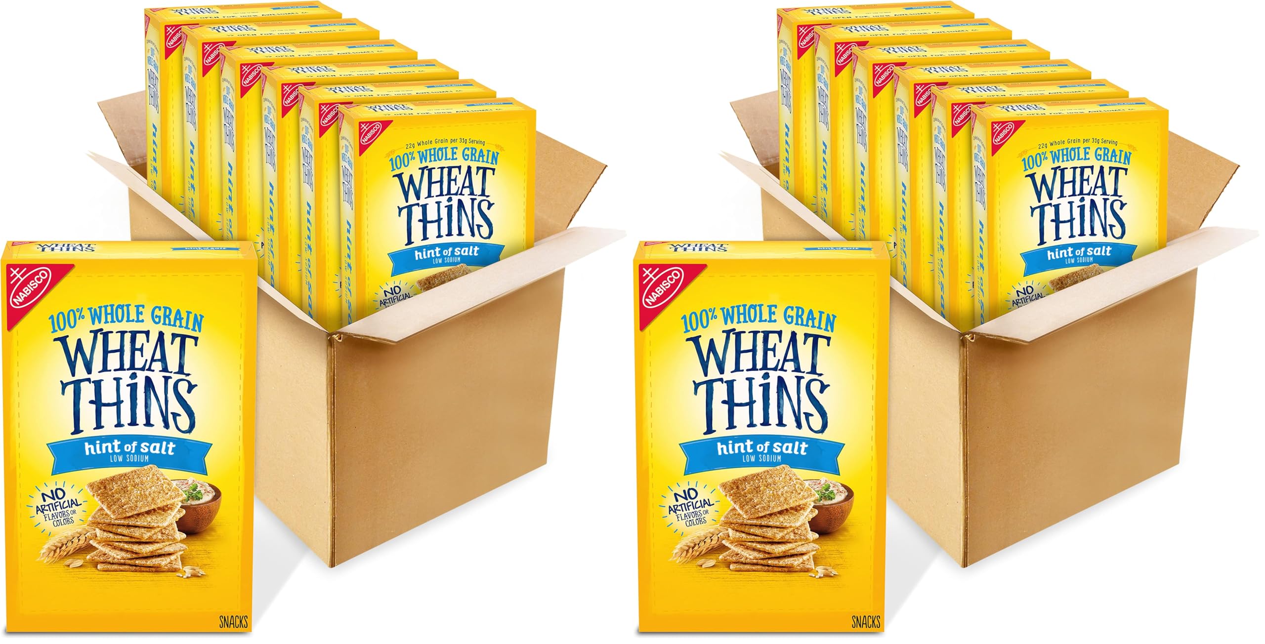 Wheat Thins Hint of Salt Low Sodium Whole Grain Wheat Crackers, 6-8.5 oz Boxes (Pack of 2)