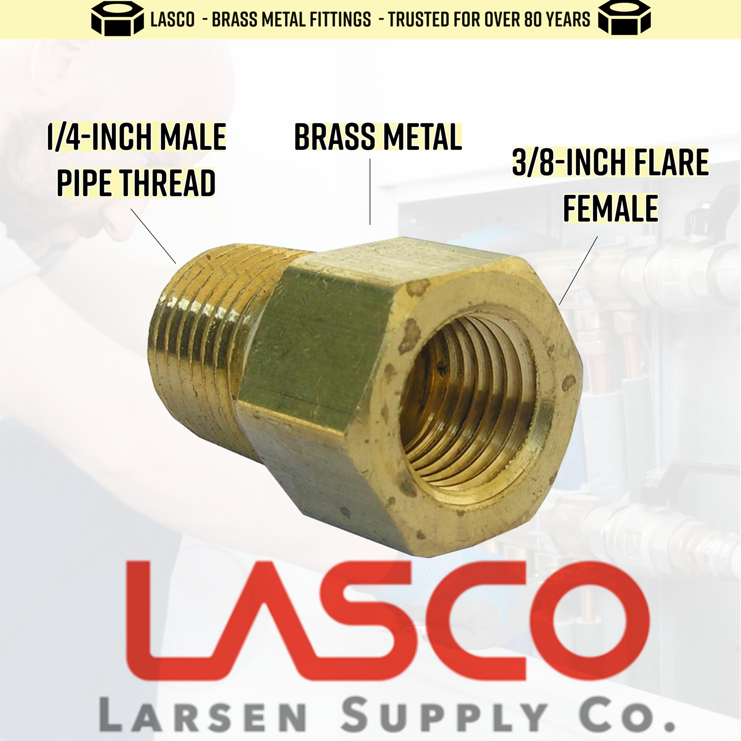 LASCO 17-6785 3/8-Inch Female Flare by 1/4-Inch Male Pipe Thread Brass Adapter