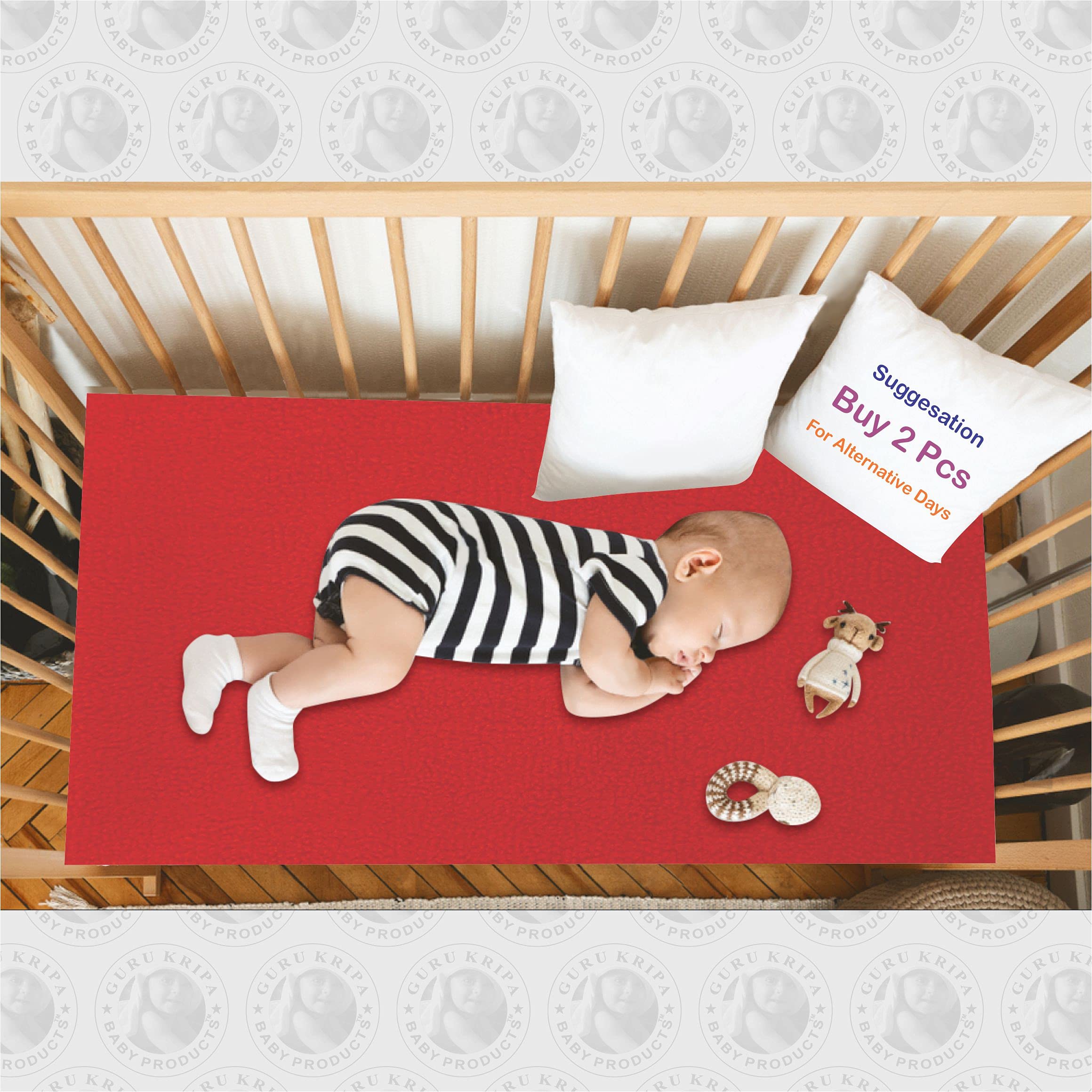 GURU KRIPA BABY PRODUCTS High Absorbent Water Resistant Bed Protector Fastly Dry Washable Hygienic Baby Sheet Soft Breathable Small Free Reusable Sheets for Babies Crib Mattress Sheet 65 cm x 45 cm
