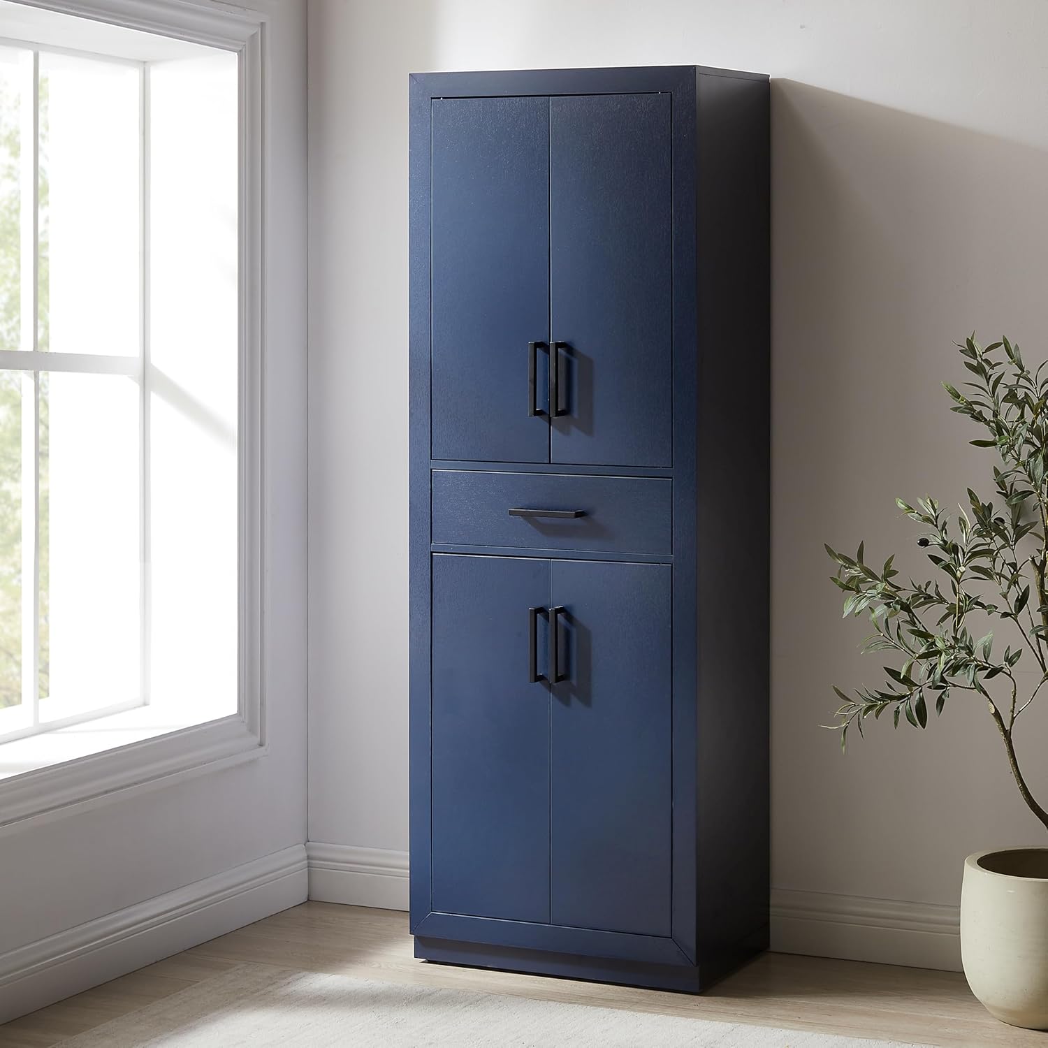 Crosley Furniture Isla Modern Kitchen Storage Pantry Cabinet with Shelves, Dining or Laundry Room, Navy