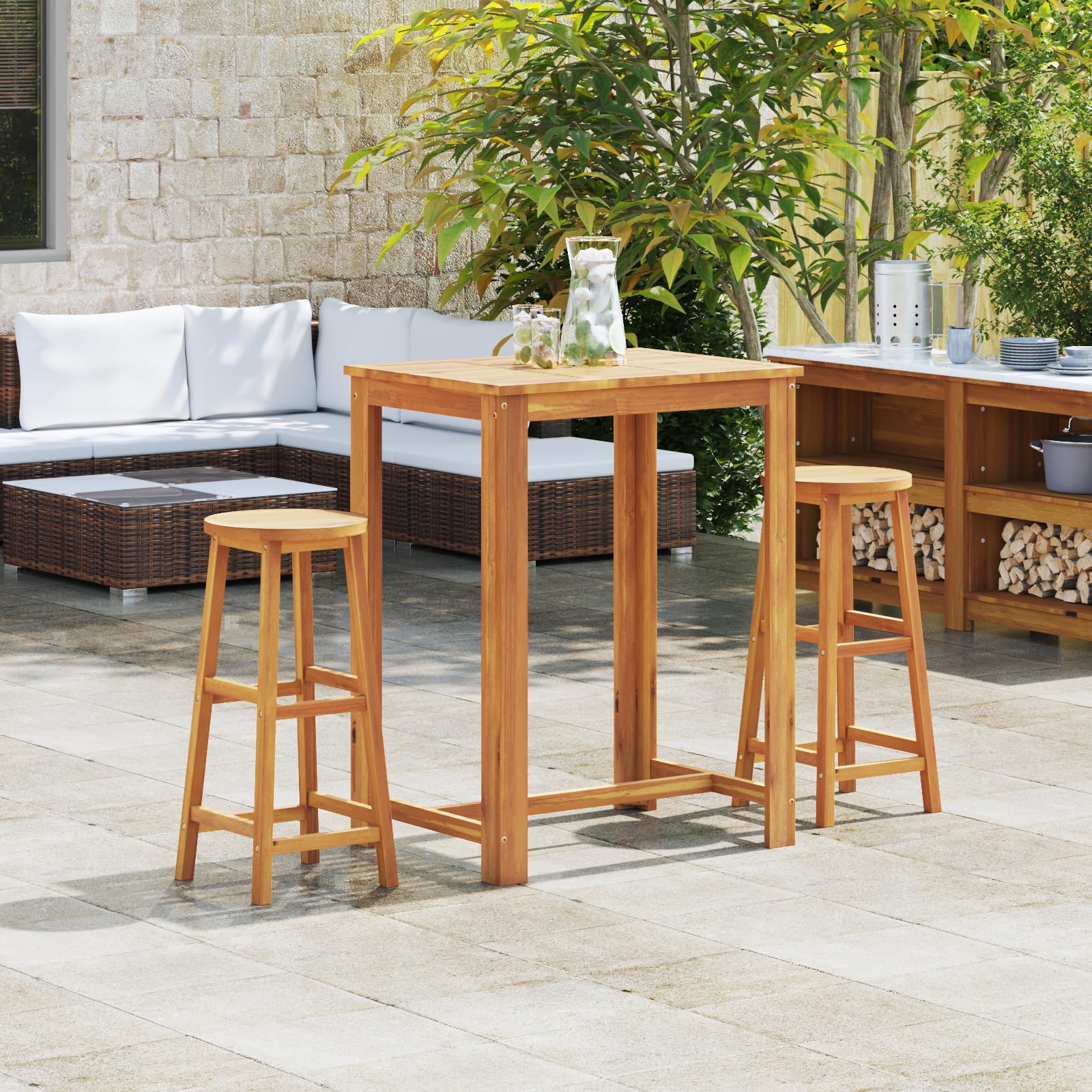 vidaXL Lot de 2 Tabourets de Bar, Chaise de Pub, Siège de Terrasse, Meuble de Bistrot Jardin Patio Extérieur, Bois d'Acacia Massif