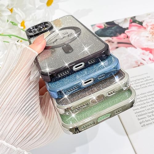 Vista 48 de Fiyart - Funda transparente magnética con purpurina para iPhone 12 para mujeres, con grabado "Love" metálico, protección para cámara y antigolpes