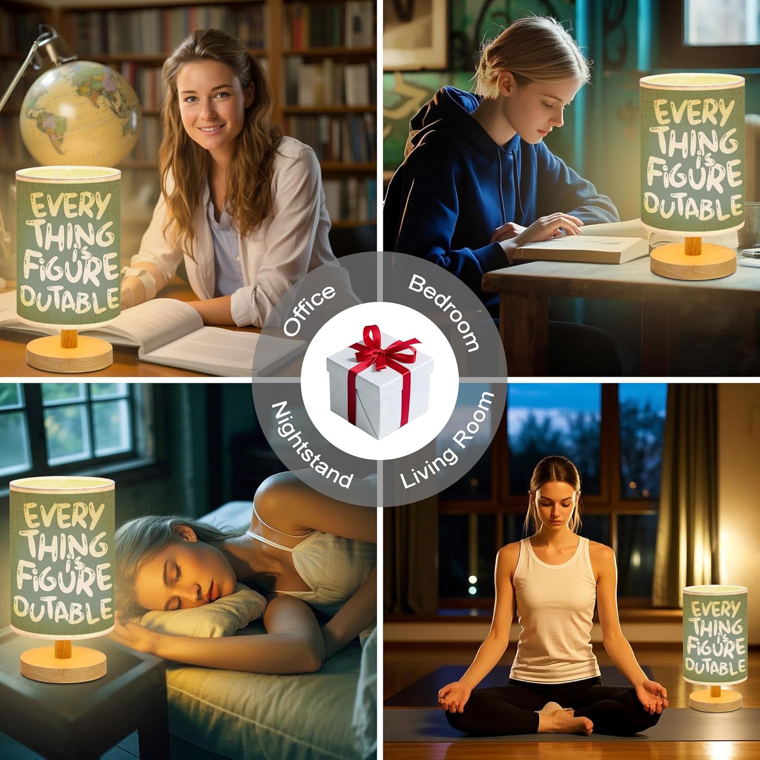 WSYEAR Everything is Figureoutable Inspirational Table Lamp, Positive Affirmations Green Night Light, Motivational Light for Home Office Classroom