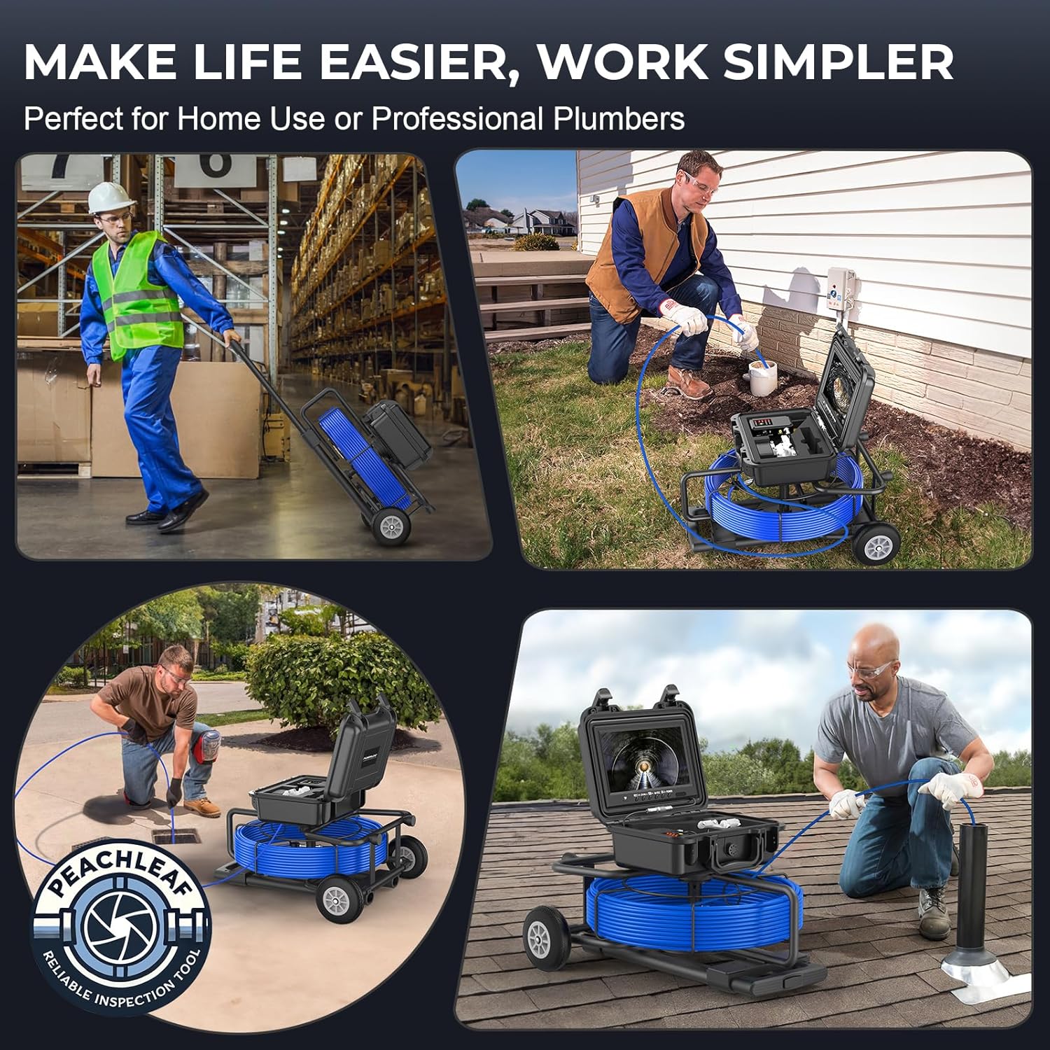 Sewer Camera Self-Leveling 300FT with 512Hz Sonde Transmitter, Built-in Distance Counter with 7MM Cable, 9" HD Screen, Zoom, Portable Wheeled Suitcase Design for Drain, Pipe, and Industrial Use