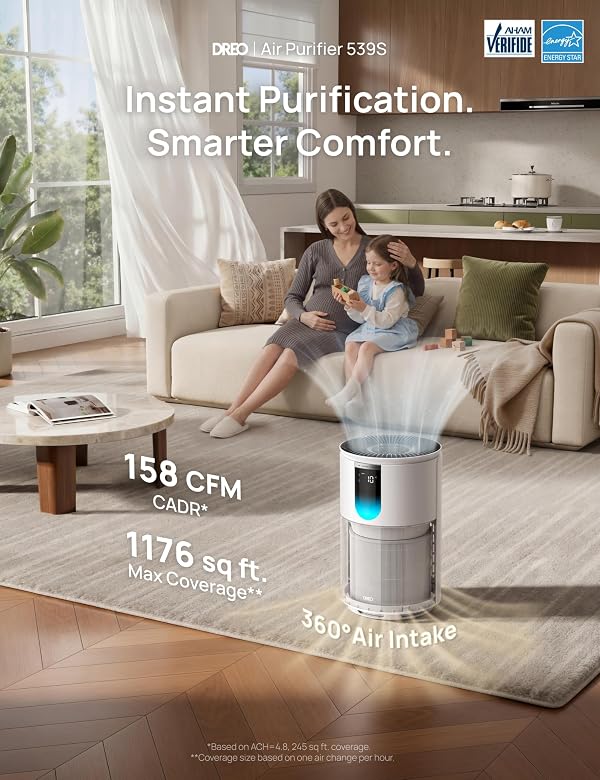 DREO Smart Air Purifiers for Bedroom Large Room, HEPA Sleep Mode, DREO 539S by DREO - Used condition - Image 3