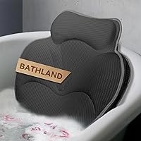 Bathland Luxury Bath Pillow for Tub - Extra Thick 4D Mesh Neck Head Back Support, Non-Slip Suction Cups, Quick Dry, Fits All Tubs, Grey