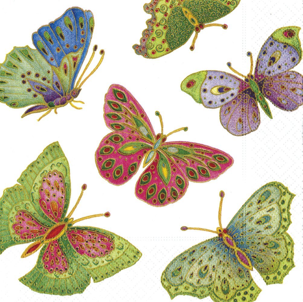 CaspariJeweled Butterflies Paper Luncheon Napkins, Pack of 20, Ivory