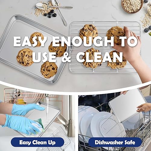 Miniatura 6 de Joyfair Bandeja para hornear con estante para horno tostador, bandeja pequeña de acero inoxidable de 9 x 7 pulgadas y estante de enfriamiento, ideal