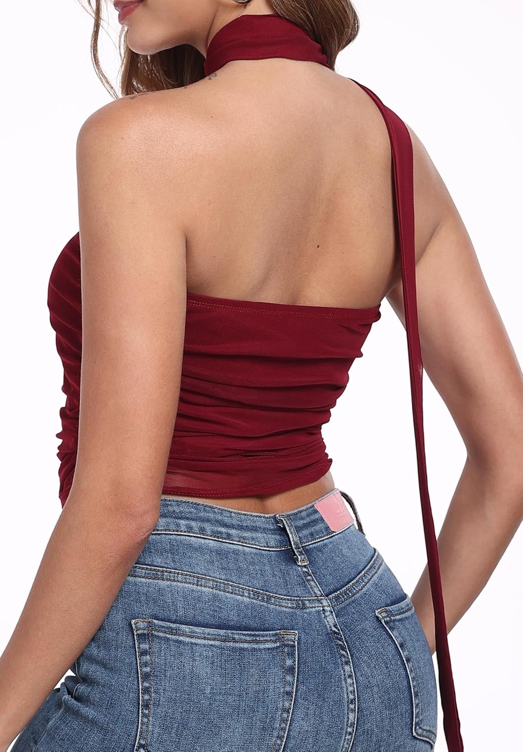 Women's Leopard Print Tube Top Cheetah Print Top Ruched Strapless Mesh Halter Tops for Women Going Out Party - Image 4