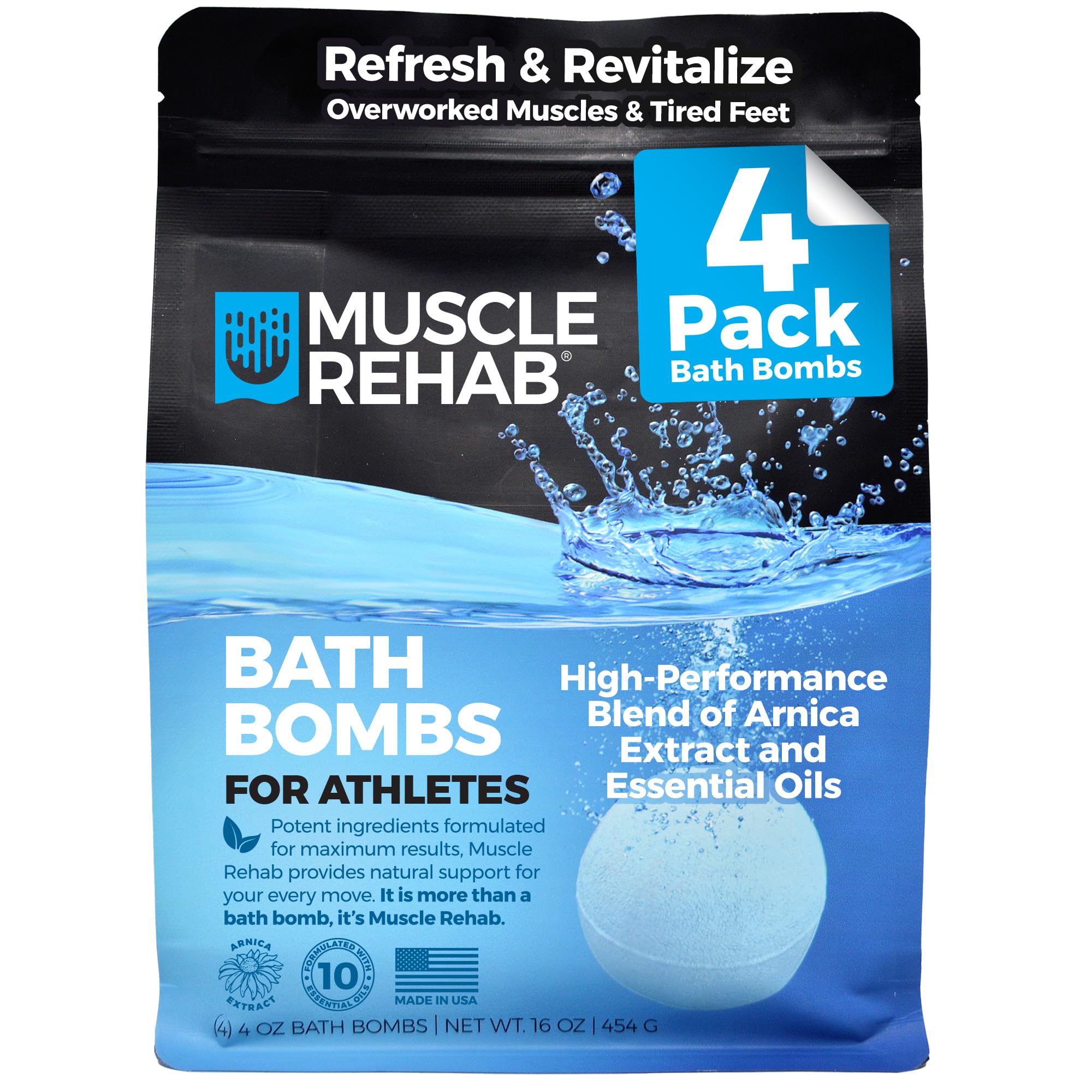 Muscle Rehab Epsom Salt Bath Bombs with Arnica, 4 Pack