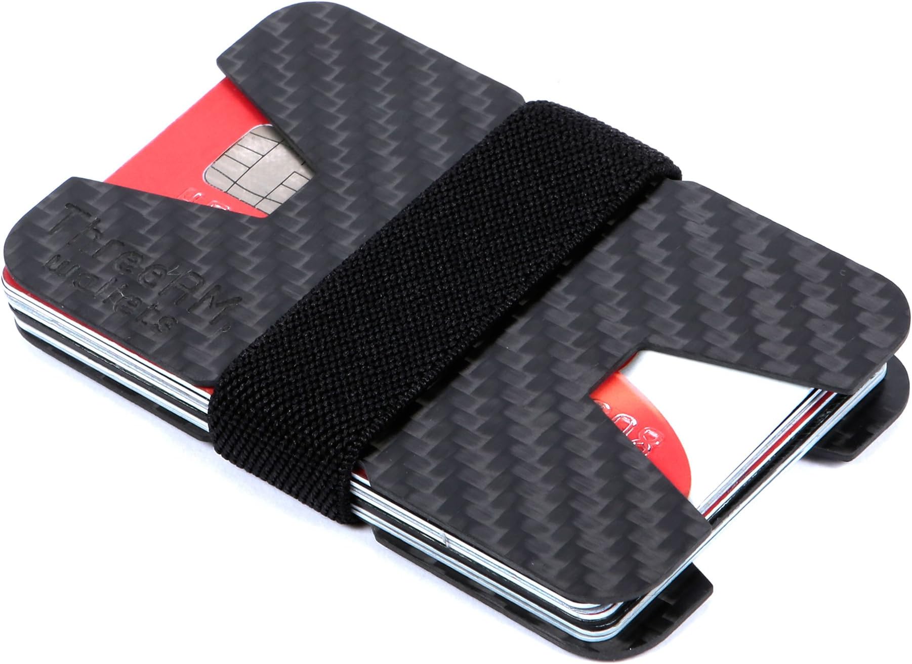 Carbon Fibre ID Minimalistic Cool Wallet Money Clip And Credit Card Holder Slim, Light and Small Compact - By ThreeAM (Black)