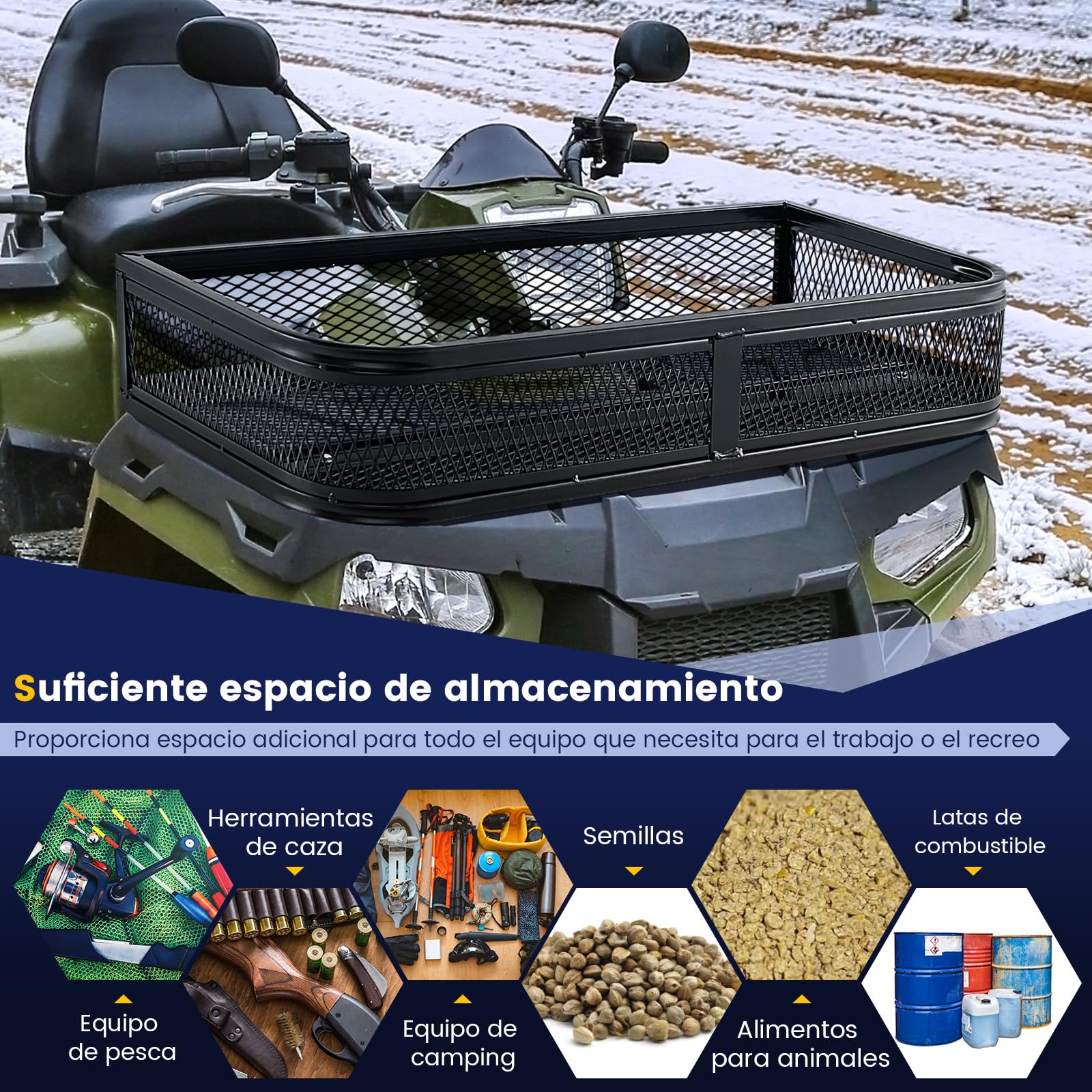 COSTWAY Cesta de Carga Delantera para ATV, Cesta de Rack Delantero Resistente con Marco de Metal de Malla, Cesta de Almacenamiento de Accesorios para ATV/UTV, 92 x 44 x 16,5 cm