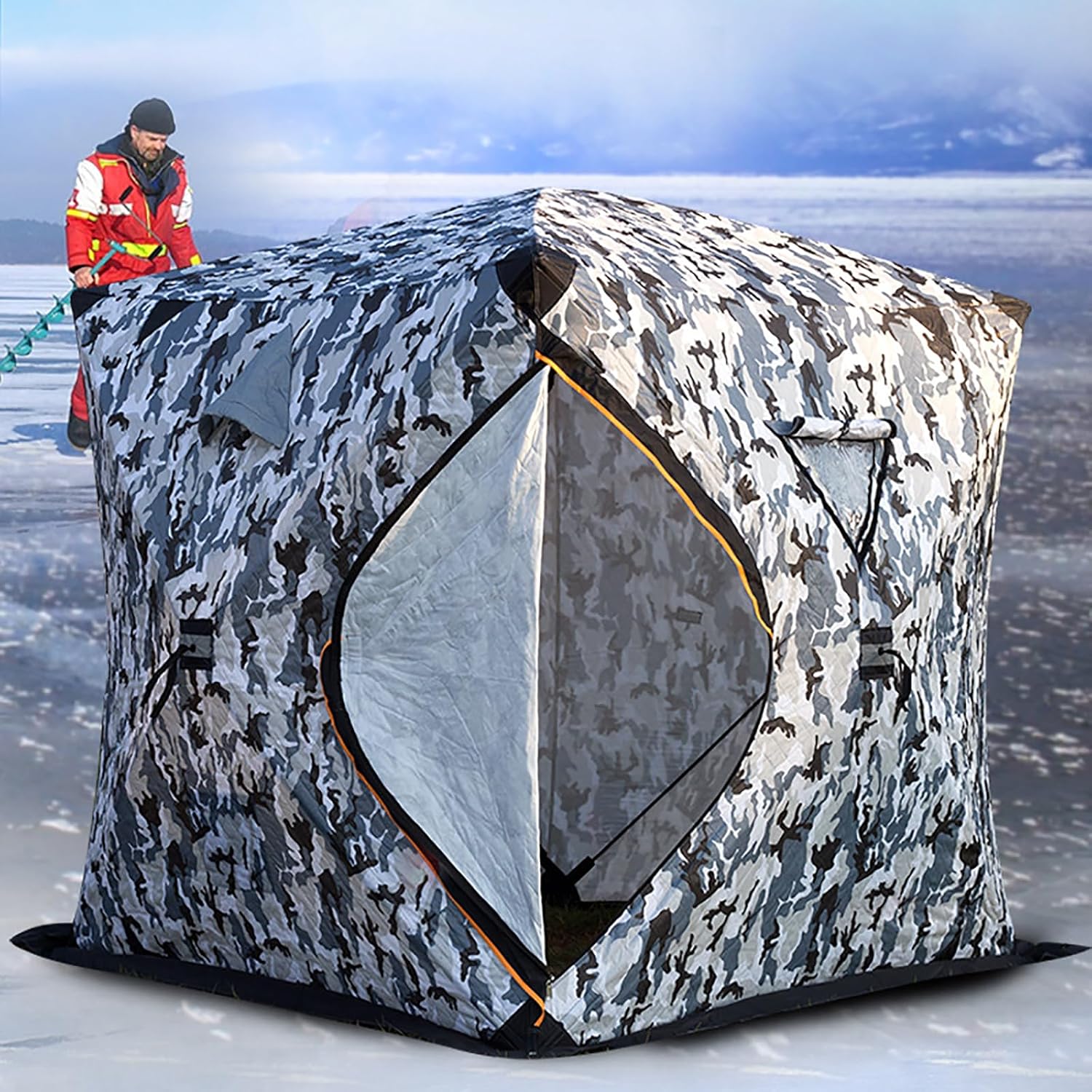 Ice Fishing Shelter,Ice Fishing Tent,Cold and Warm Protection,Extra Large Space,Easy to Open Quickly,for Night Fishing (Camouflage)