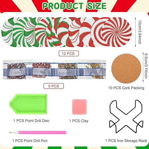 Miniatura 3 de 10 posavasos con diseño de diamantes de caramelo de Navidad, para manualidades, con soporte para manualidades, para principiantes, adultos y niños