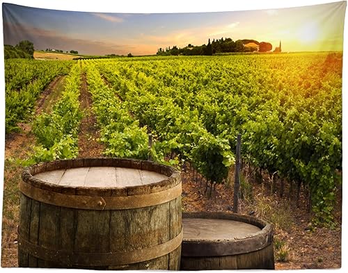 Miniatura 5 de Loccor Telón de fondo de tela de viñedo de 6 x 4 pies, barril de madera de vino tinto, fondo de fotografía de toscana verde, fondo de fotografía,