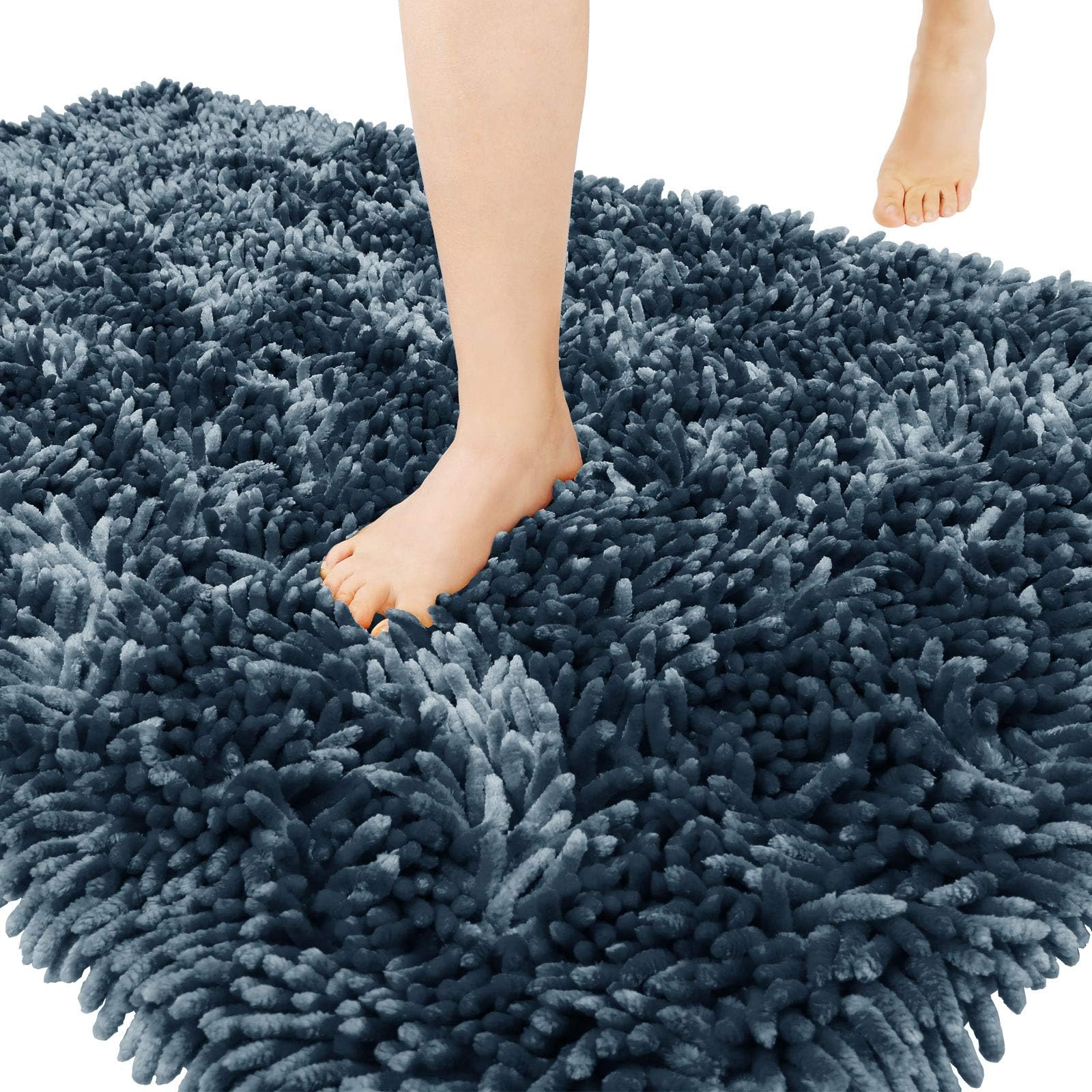 YimobraChenille Bathroom Rugs Non Slip, Extra Thick Soft Absorbent Bath Rug 31.5x20 Inch, Machine Washable Quick Dry Bath Mat for Bathroom Floor, Tub and Shower, Home Decor Accessories, Light Blue