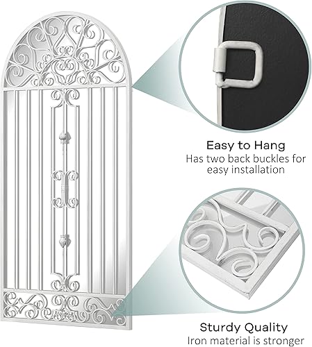 Miniatura 3 de Espejo de exterior para decoración de pared de jardín, espejo de metal arqueado de 49 x 24 pulgadas, diseño retro de ventana para entrada, sala de