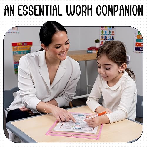 Miniatura 6 de Essex Wares - Paquete de 6, protectores de documentos de bolsillo de borrado en seco, color rosa, 10 pulgadas de ancho x 13.5 pulgadas de alto -