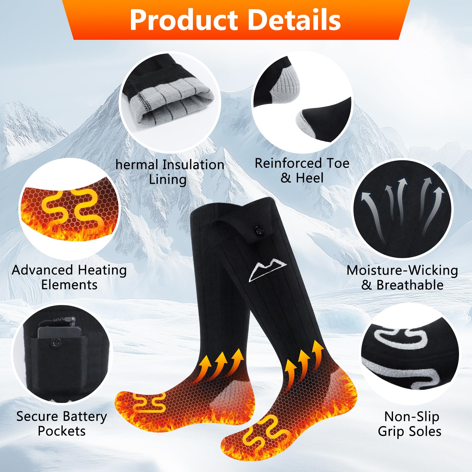 Chaussettes chauffantes pour homme et femme, chaussettes électriques pour homme et femme, lavables en machine, parfaites pour la chasse, le ski, la randonnée