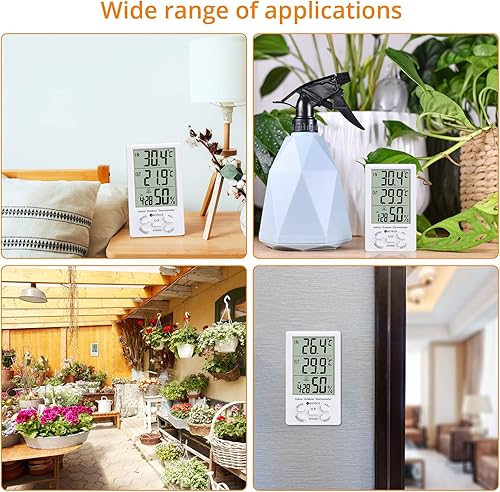 Miniatura 3 de Neoteck Termómetro higrómetro 3 en 1 con reloj pantalla LCD grande, medidor digital de temperatura de humedad 4.9 ft Cable de sensor para uso en