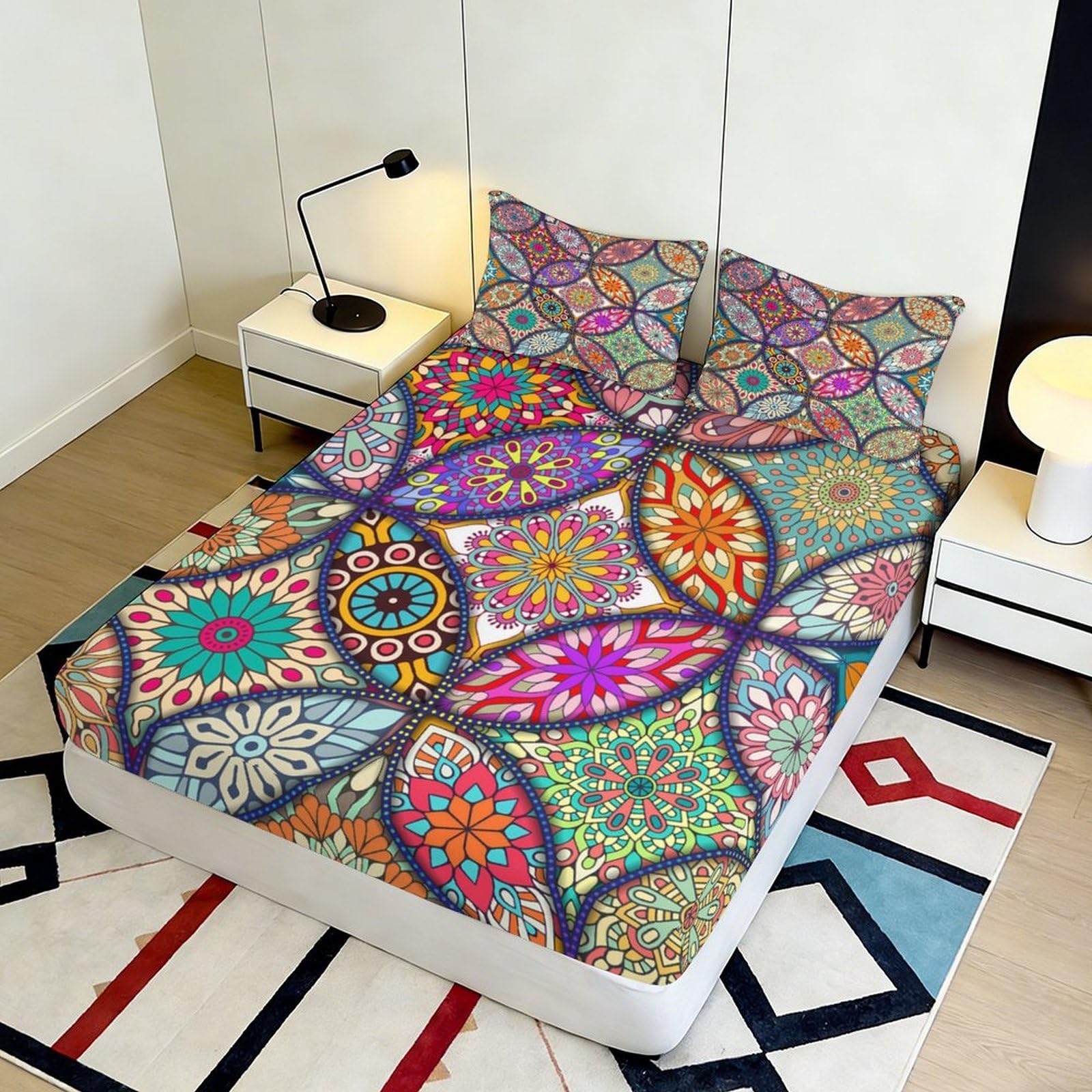 3D Printed Boho Geometrisch Spannbettlaken, Microfaser Bettbezug