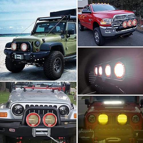 Miniatura 7 de Safego - Barra de luz LED redonda de 7 pulgadas, 2 unidades, 270 W, doble color, blanco y ámbar, luces LED todoterreno, luz de conducción para