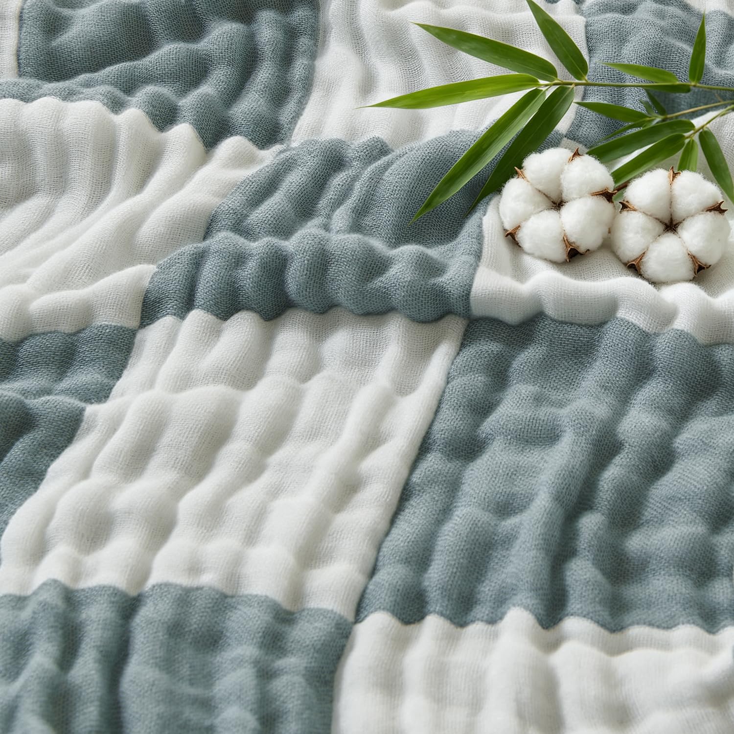 EMME Cooling Muslin Blanket for Adults - Checkered Lightweight Summer Cotton Throw Blankets of Rayon Derived from Bamboo for Hot Sleepers, Ultra Soft Breathable Gauze