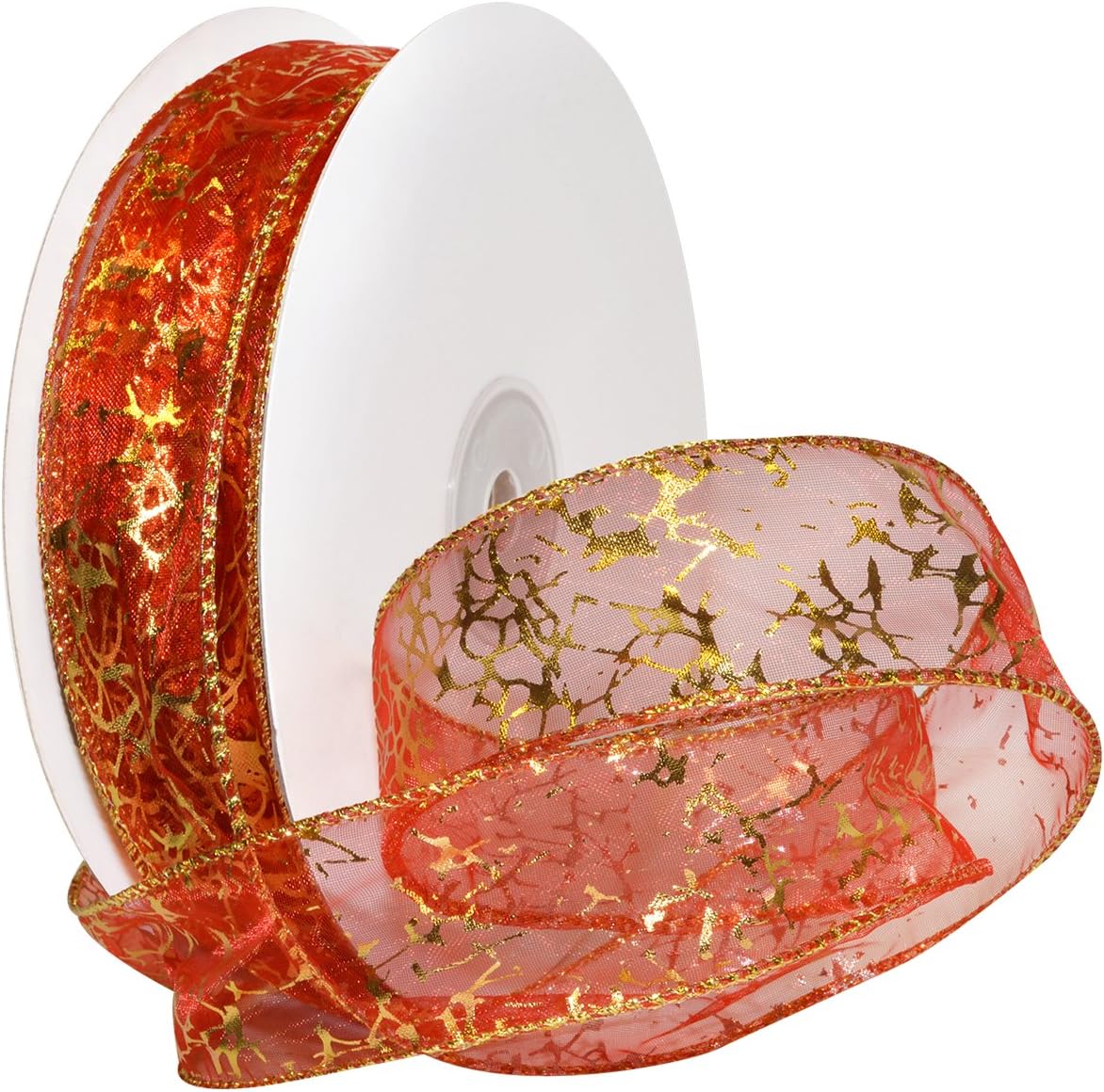 Morex Ribbon Wired Nylon Enchantment Ribbon, 2-1/2" x 50 yd, Gold/Gold
