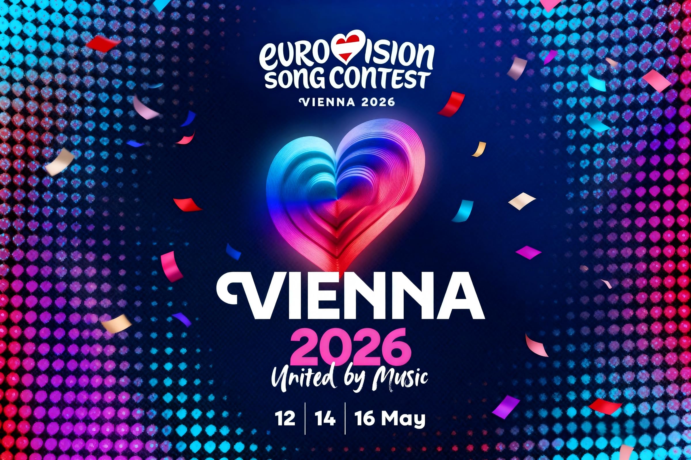 Eurovision Song Contest 2026 Vienna Party Decorations, Flag Banner, Eurovision 2026 Celebration Themed Decor for Home, Garden, Bar, Street (90 * 150cm)