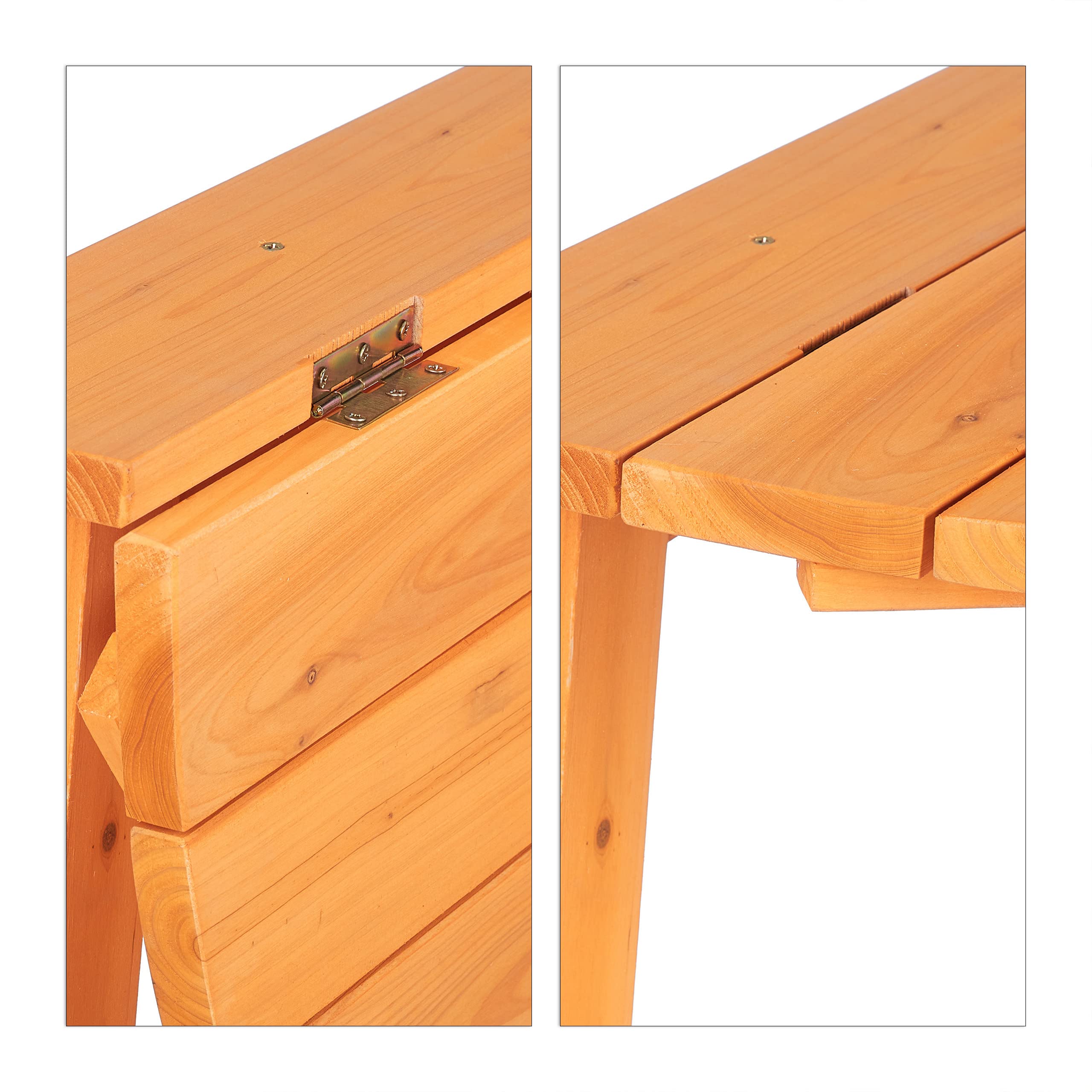 Relaxdays Tavolino Pieghevole, Semicerchio, Balcone e Giardino, Legno di Abete, Outdoor, HxLxP: 74x80x50 cm, Naturale
