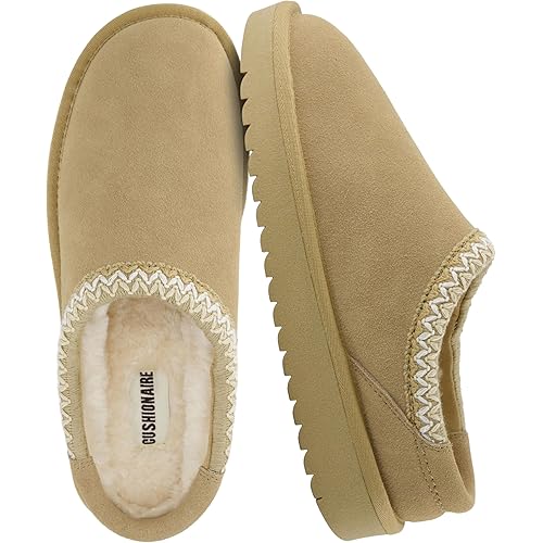 CUSHIONAIRE Keto Womens Slippers Slip-On Suede Mule Slipper - Cozy & Stylish, Memory Foam & Faux Fur Lining, Wide Widths Available