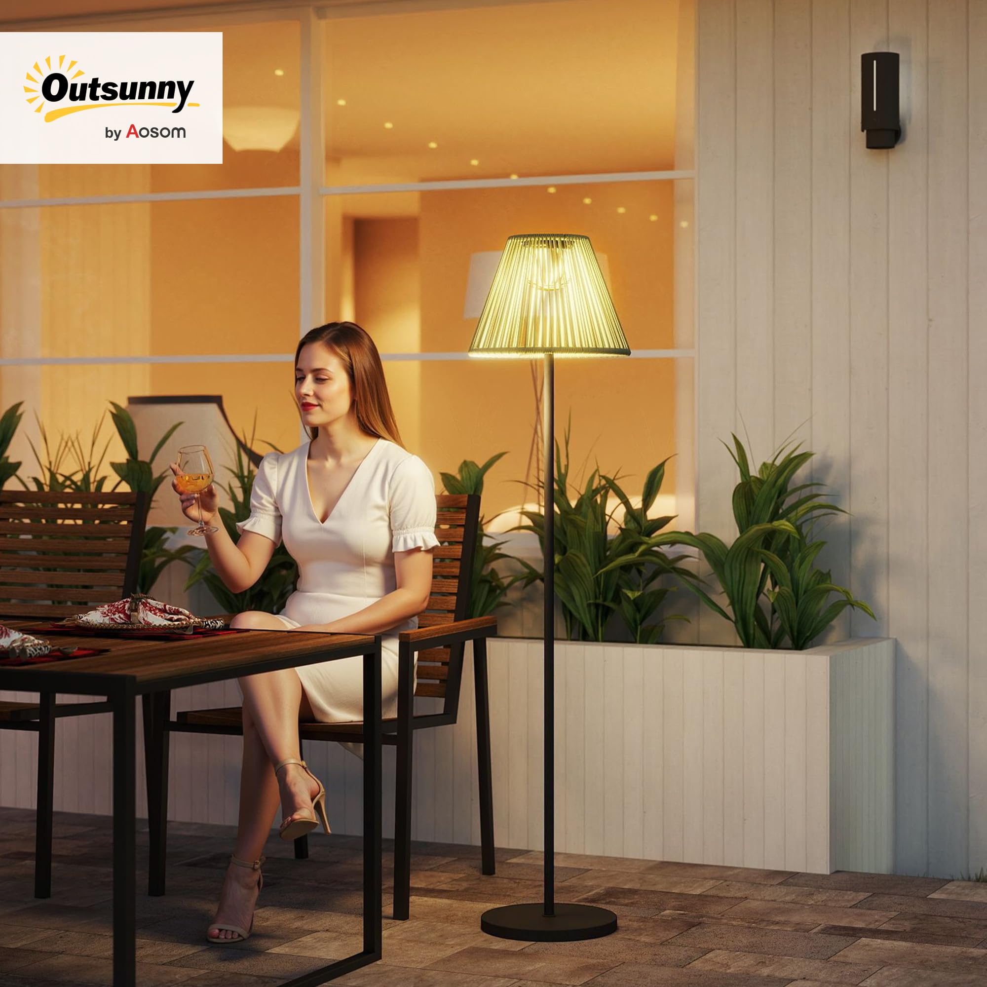 Outsunny Solar Stehlampe Rattan Solarleuchte 25 LEDs IP44 Wasserdichte Lampe Ø33x135 cm