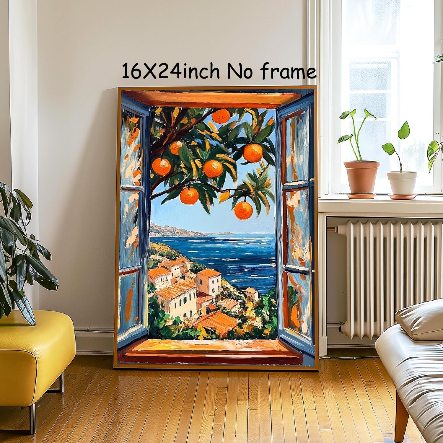 Henri Matisse Open Window Print Coastal Blue Aesthetic Wall Art Summer Window View Poster Orange Tree Picture Vintage Citrus Prints Mediterranean Painting Citrus Artwork for Room 16x24inch No Frame