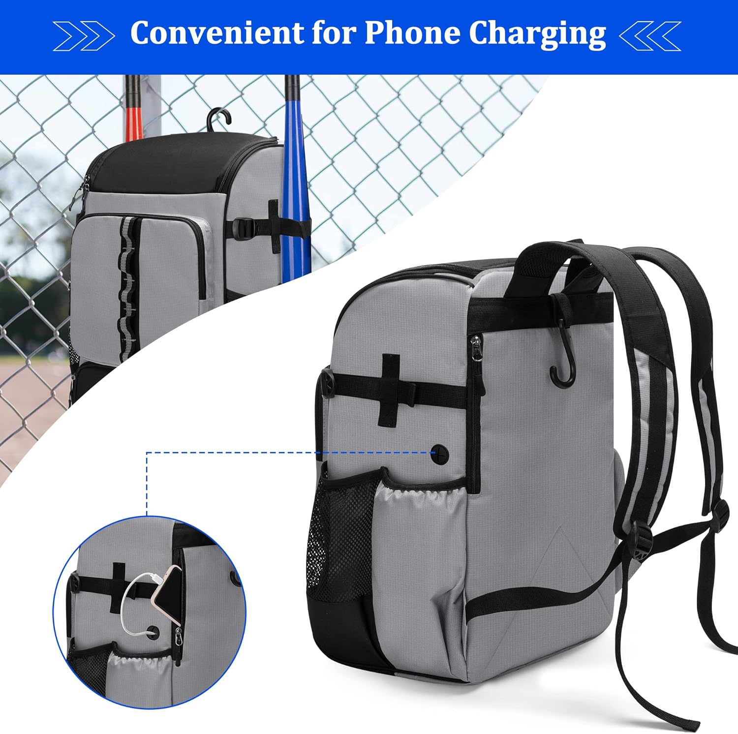 GOBUROS Baseball Backpack Holds Up to 4 Bats, Softball Bat Bag with Separate Shoe Space and Multiple Pockets for Essentials