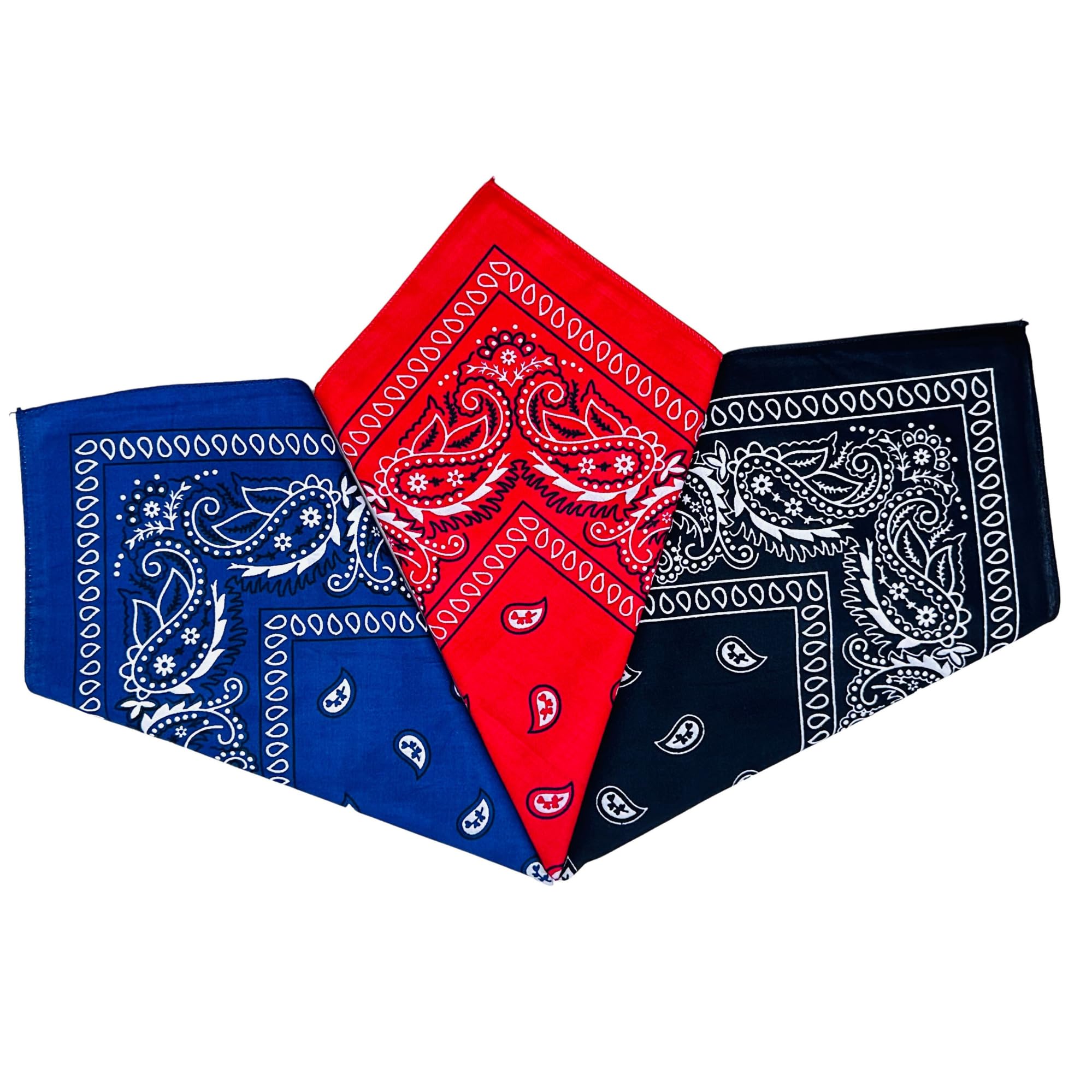 Royal MartBlack Red and Blue Men & Women Printed Bandana (Pack of 3)