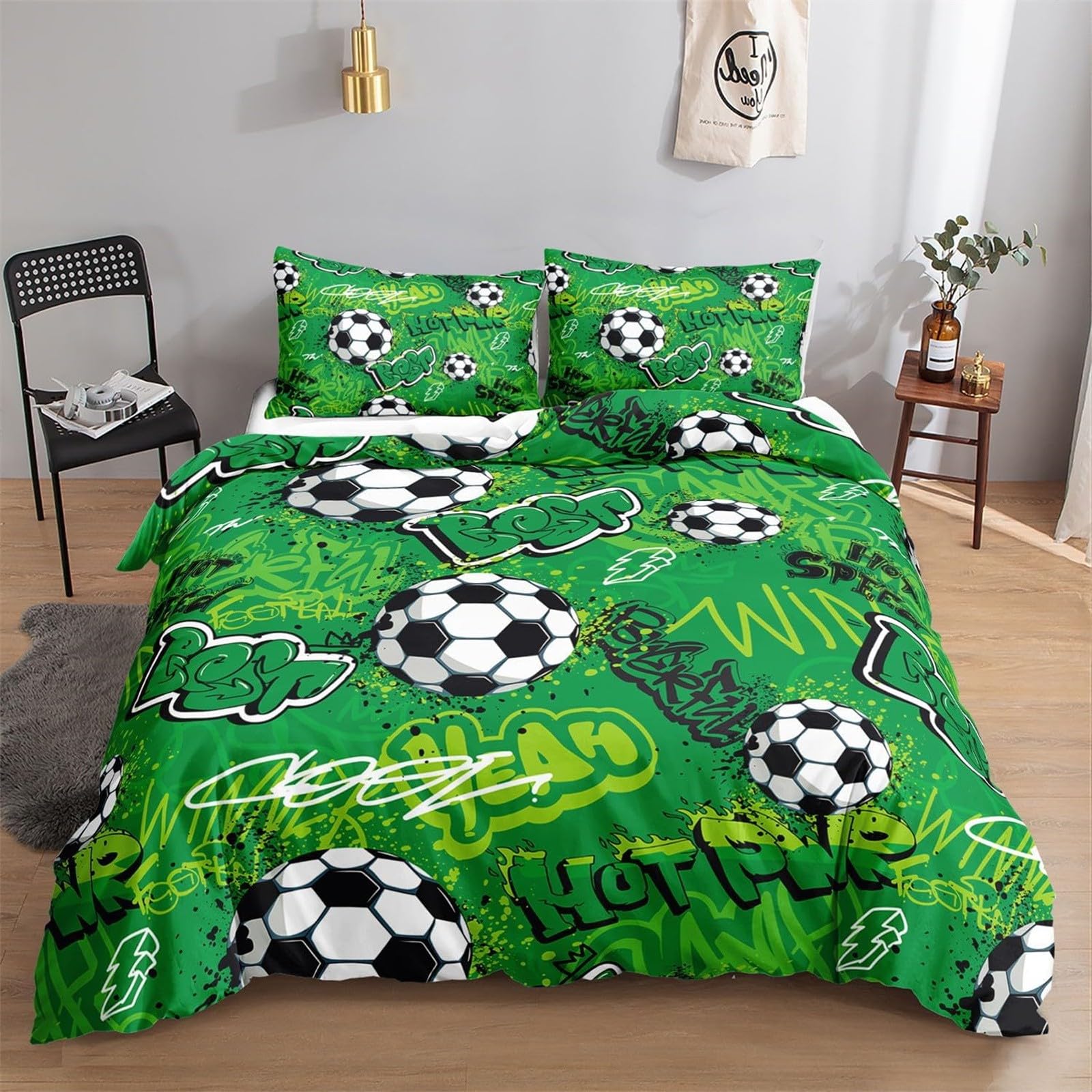 Funda Nórdica Cama 90 - Funda de Microfibra Edredon 150x220 cm 3 Piezas con 2 Fundas de Almohada 50x75cm,Estampado de Cumpleaños de niño de fútbol con Cremallera,para Camas Juveniles