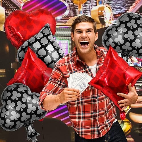 Miniatura 4 de 16 globos de papel de aluminio de casino, decoraciones de fiesta temática de casino, suministros de fiesta de cumpleaños de casino para adultos,