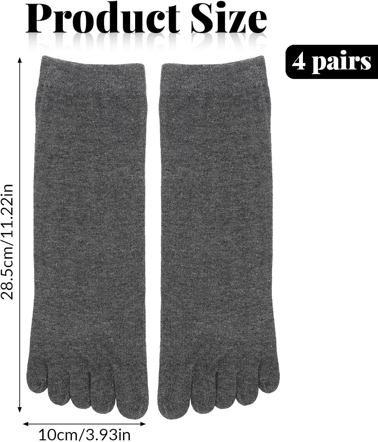 4 Pair Toe Socks for Women Five Finger Cotton Socks with Toes Separated for Women Men Individual Running Toe Crew Sock Black, White, Dark, Grey, Light Grey - Image 4