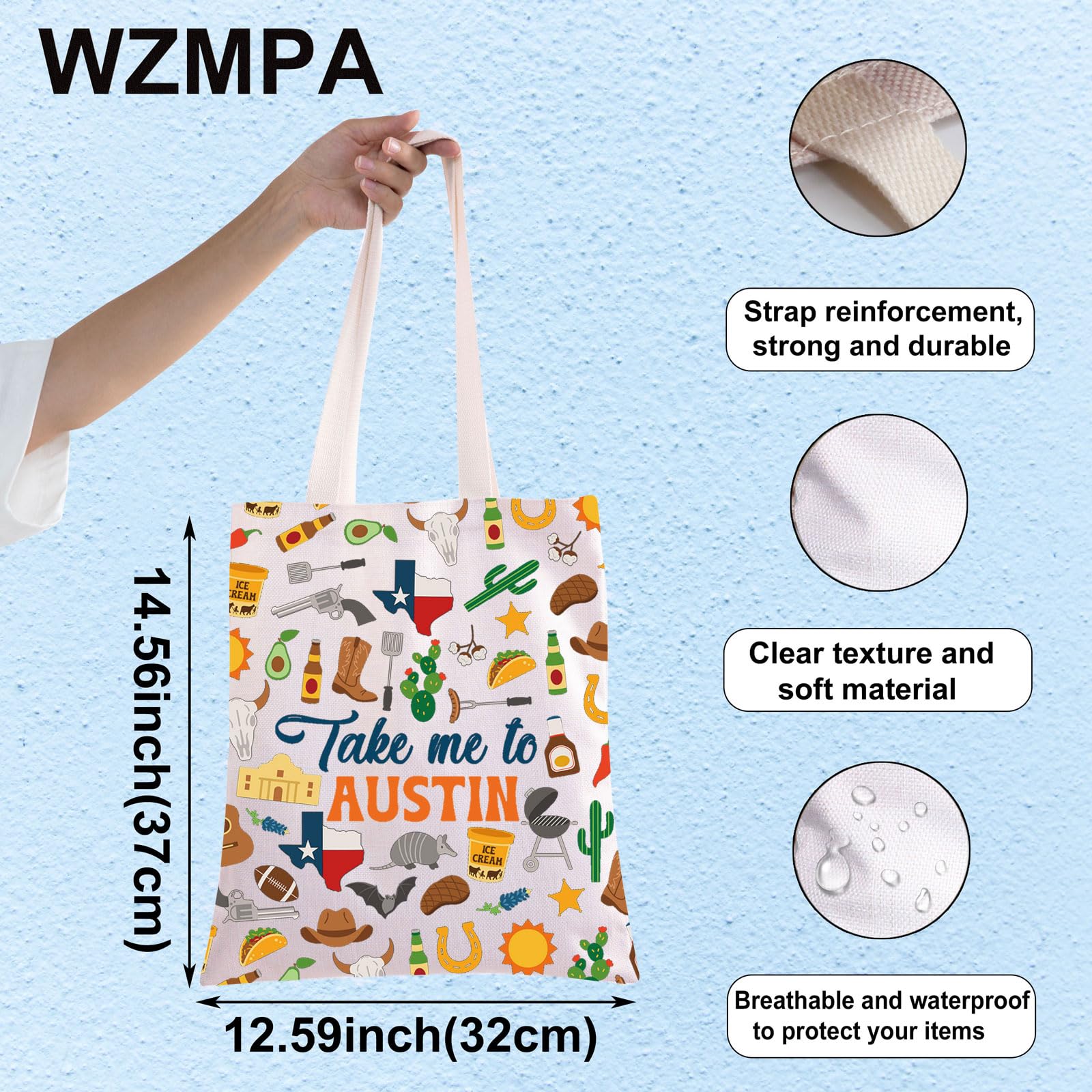 WZMPA Austin Trip Cosmetic Bag - Zipper Pouch for Travel & Gifts, Take Austin TG, Fit - Image 2