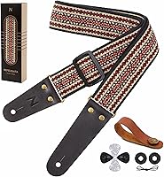Vista 12 de Nefelibata Correa de guitarra, correas de guitarra de algodón bordadas con extremos de cuero de vaca para bajo, guitarras eléctricas y acústicas