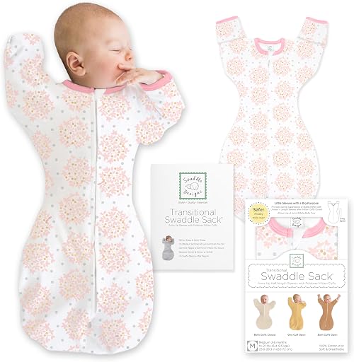 SwaddleDesigns Transitional Swaddle Sack, Arms Up Half-Length Sleeve & Mitten, Most Gradual Transition Swaddle for Newborn
